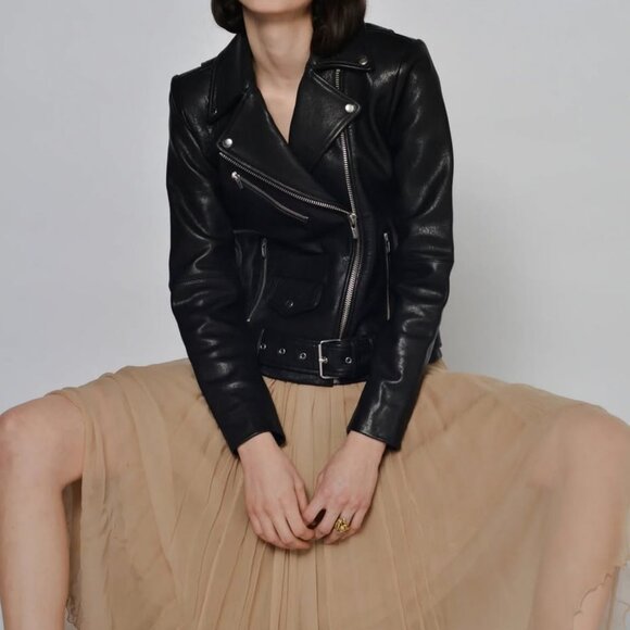 Veda Jayne Classic Leather Jacket Large Black Biker Jacket